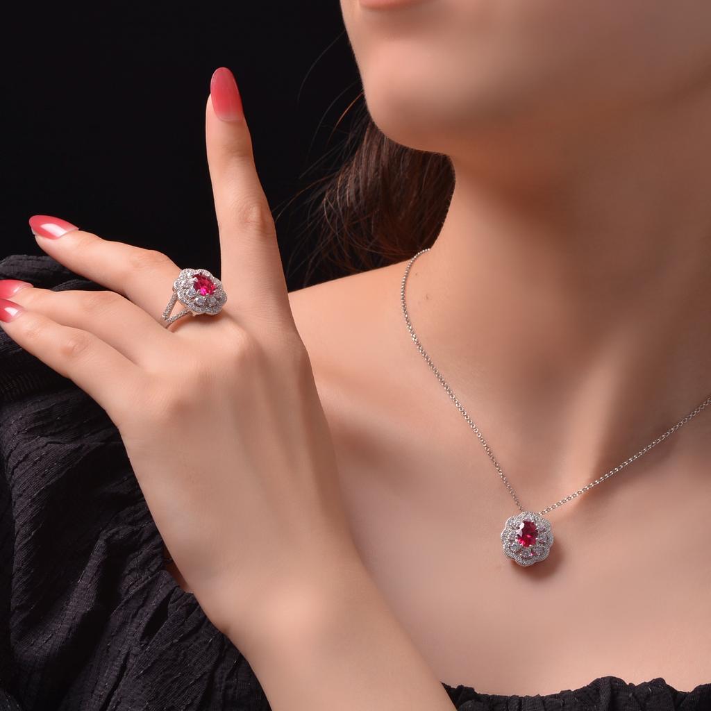 Gica Gema Colliers pendentif rubis en argent sterling 925 fleur 1,3 ct pierre précieuse rouge bijoux fins romantiques cadeaux de fête de mariage nouvelle tendance