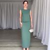 2024 Summer Women's Solid Color Round Neck Casual Two-piece Set Skirt