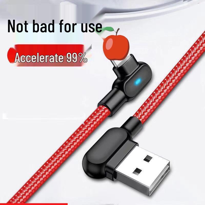 Dual Elbow Nylon Braided Fast Charging Cable for Apple, Android, Type-C with LED Light