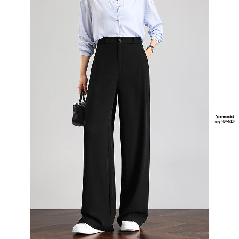 Tall Women's Black Drape Casual Wide-Leg Trousers - Spring/Autumn 2026