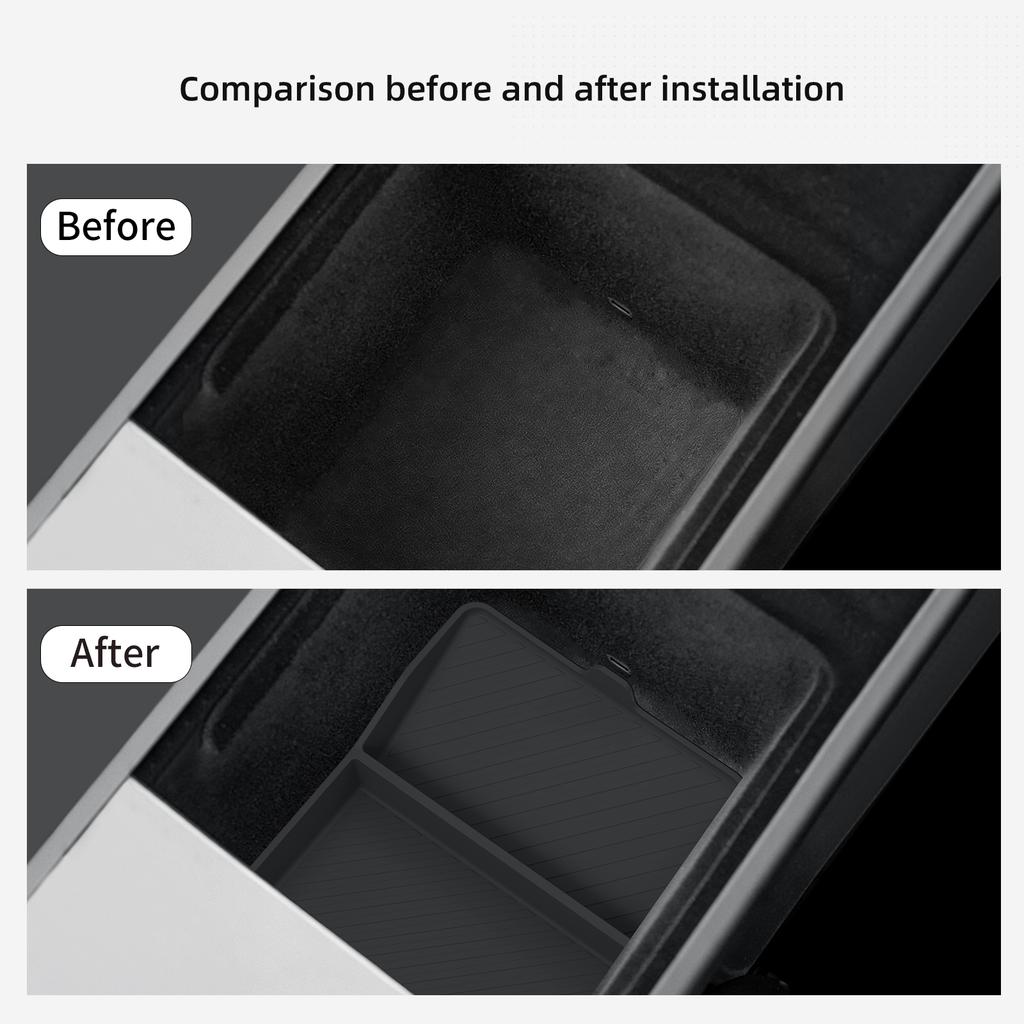 for Tesla Model Y Juniper Standard RWD 2026 2026 Armrest Storage Box Lower Tray Silicone Organizer Car Interior Accessories