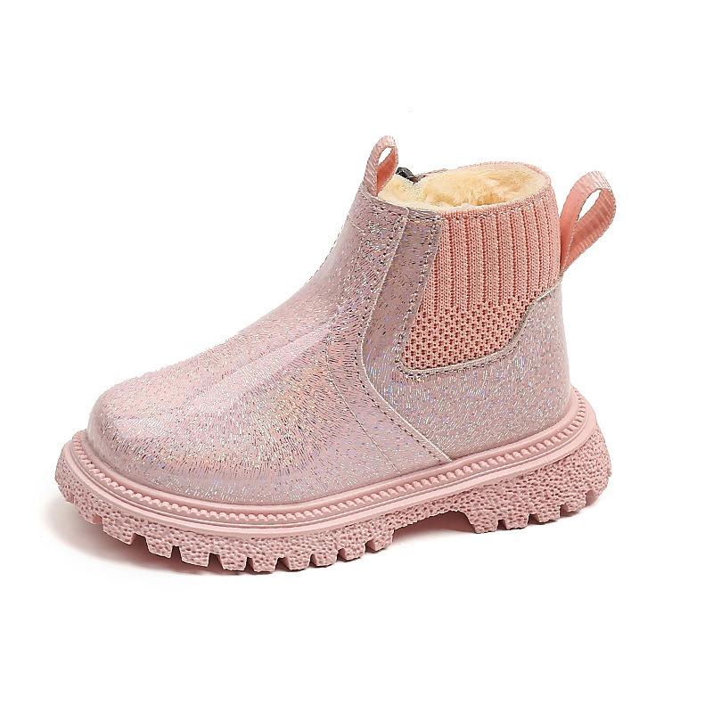 New Children's Fashion British Style Ankle Boots Boys Side Zipper Versatile Martin Boots Girls Soft Sole Fleece-Lined Fashion Boots
