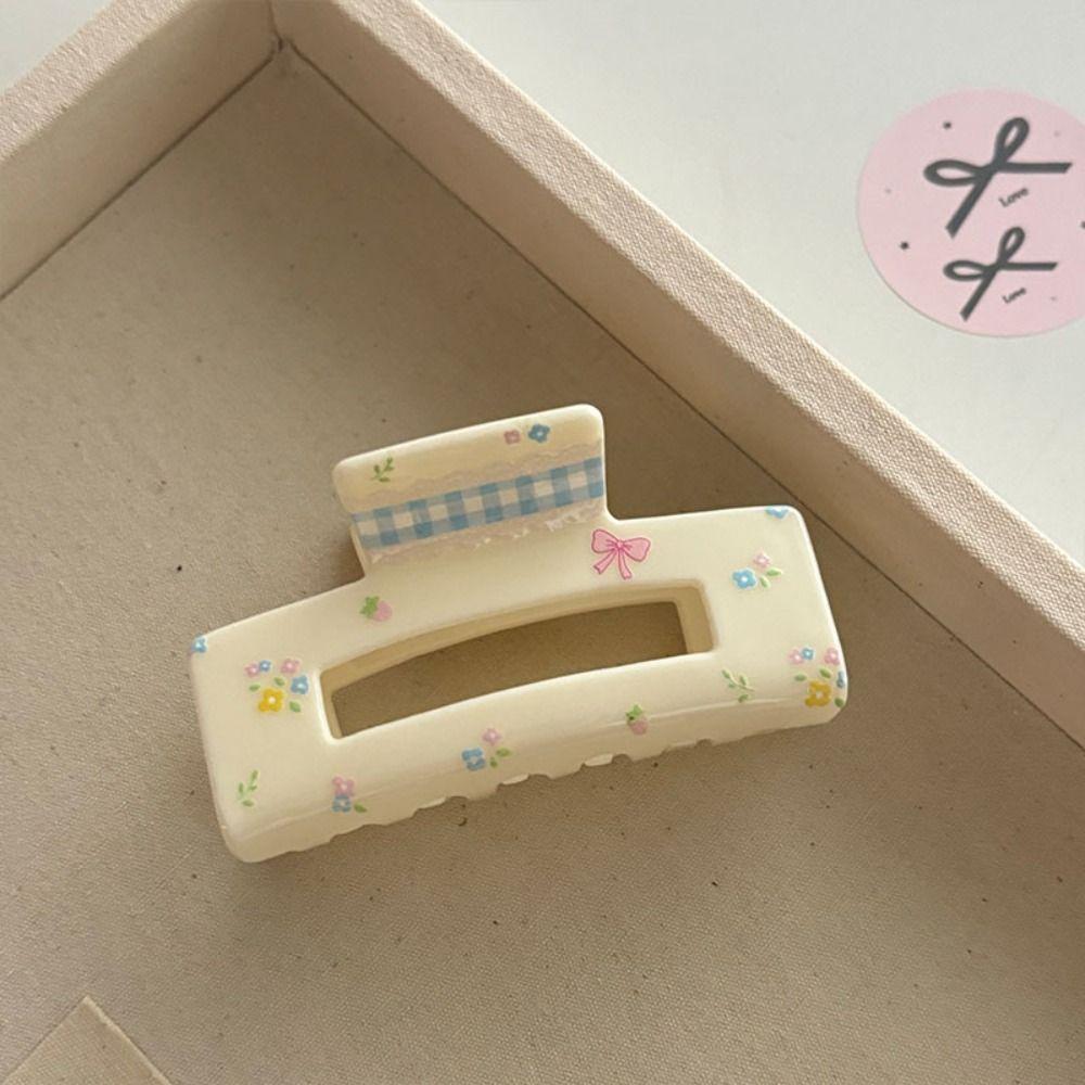 Korean Style Acrylic Bow Hair Claw Flower Geometry Shark Clip Lattice Hair Crab Clip  Outdoor