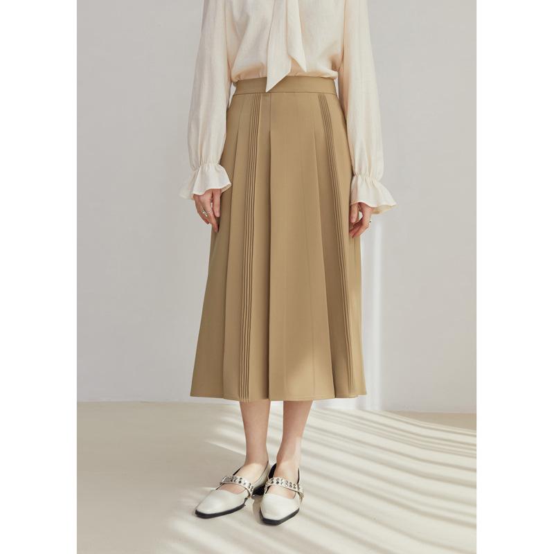 

High-Waisted Gray A-line Midi Skirt for Women - Spring/Autumn Style, Hip-Covering, Small Size M
