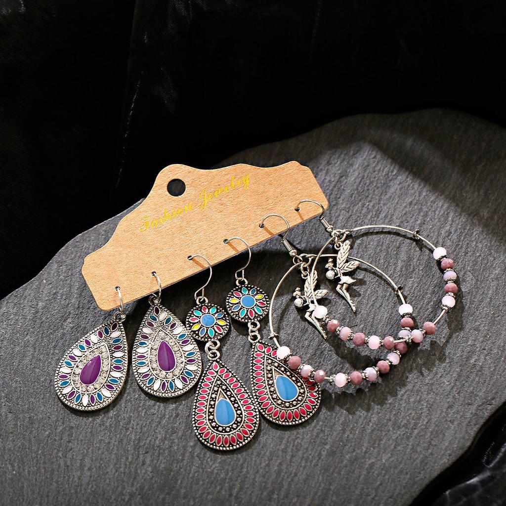 Bohemian Ethnic Retro Earring Set: 3-Piece Hanfu & Nepal Style for Women