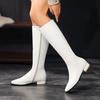 Women's Square Head High Tube Boots  Autumn Winter New Fashion White Simple And Versatile Square Root Side Zipper Boots