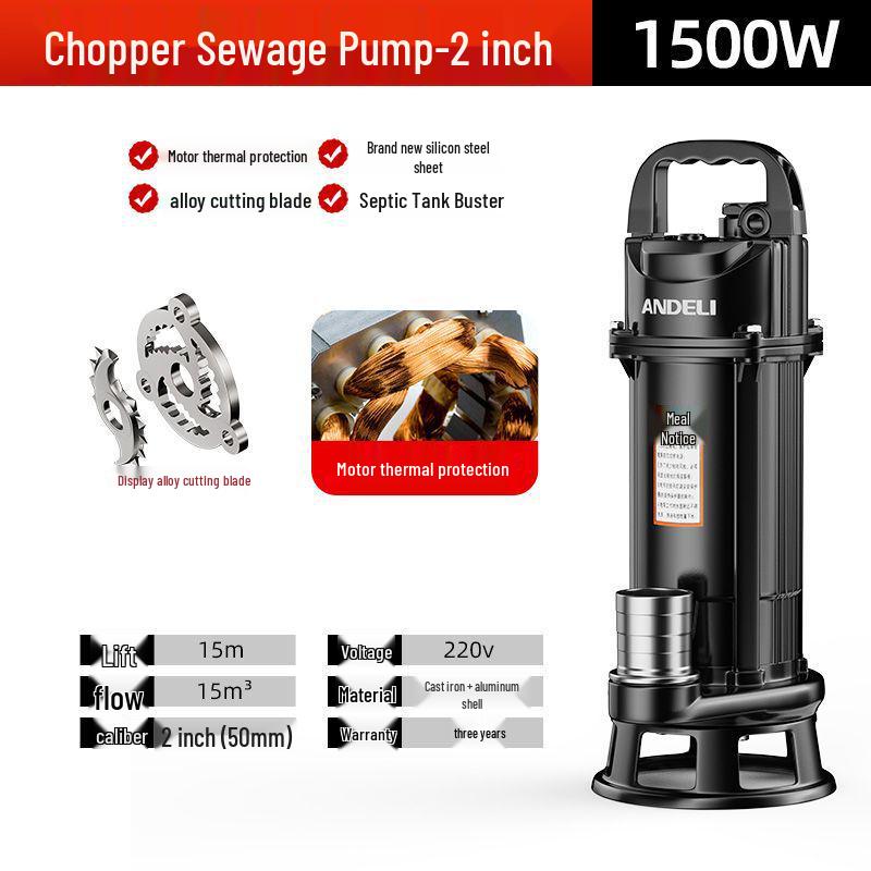 220V Kupfer Klärgruben-Schneidpumpe für Toiletten, Abwasser, Schlamm und Wasser - Ideal für den Hausgebrauch und die Landwirtschaft