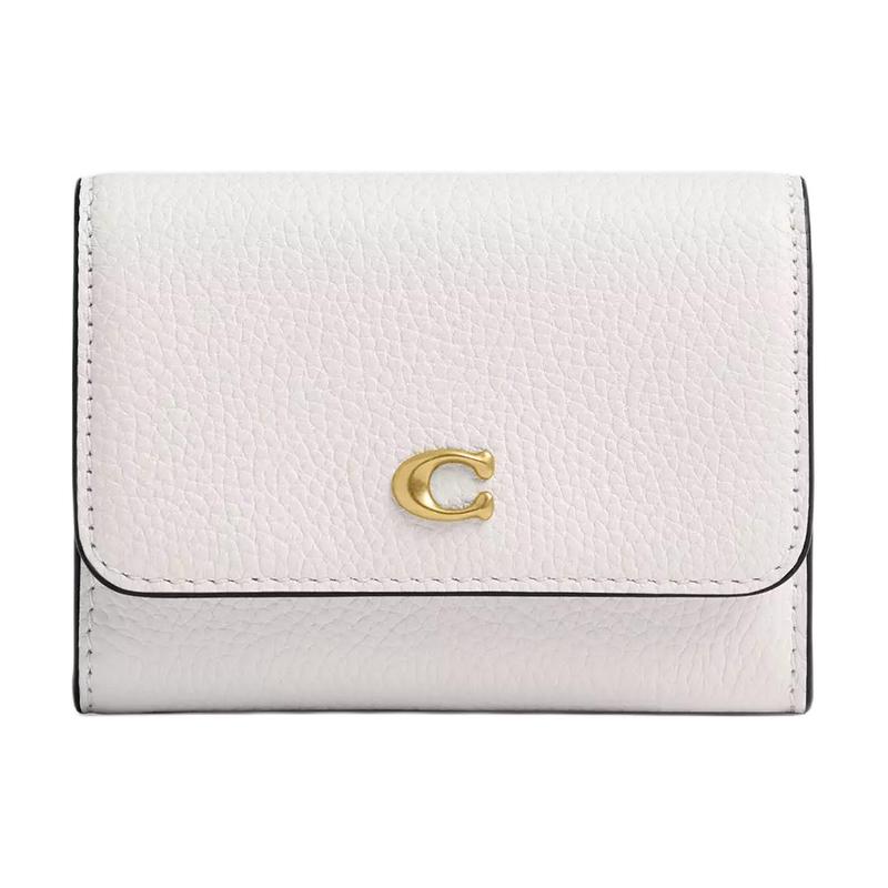COACH EssentialFlap Card Case 10 Signature Gold Hardware Polished Pebbled Leather Card Case Women s White White золотой