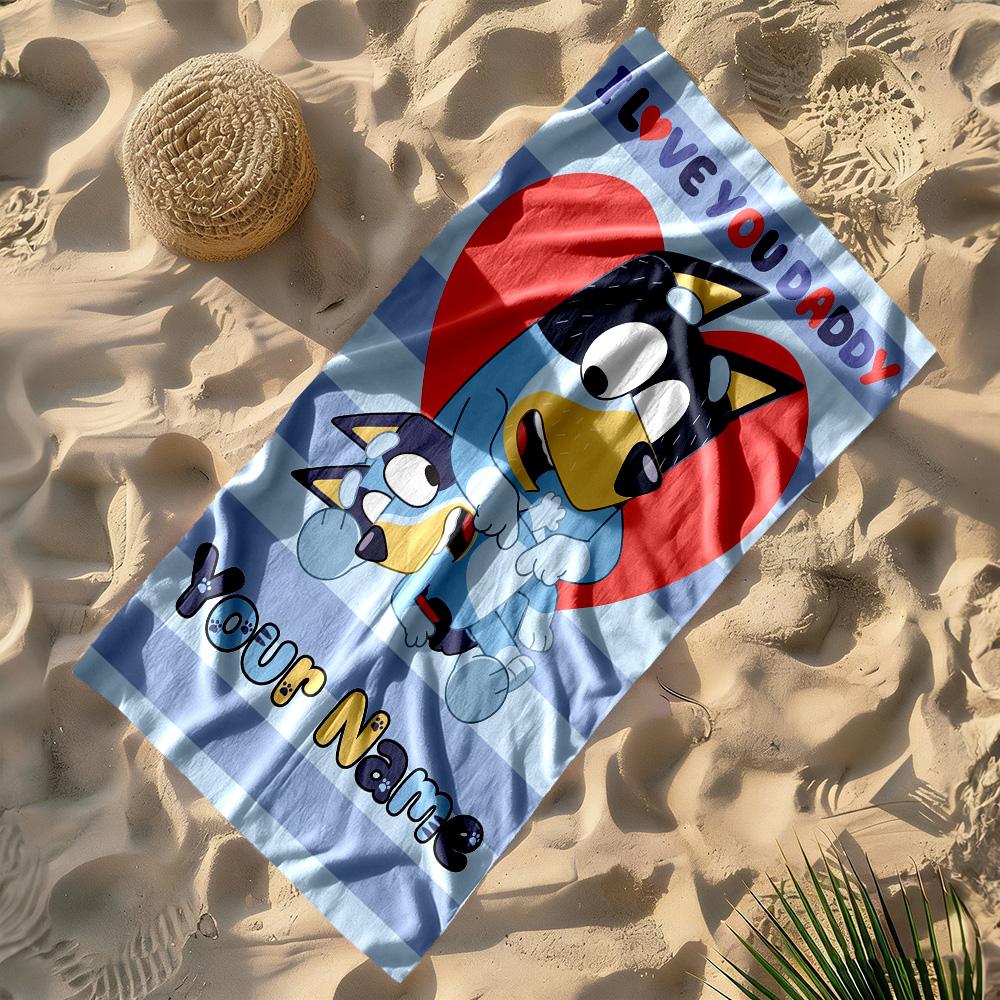 Bluey Customizable Name Beach Towel Super Soft Microfiber Quickdry Fabric Suitable for Swimming Gym Camping Yoga Vacation
