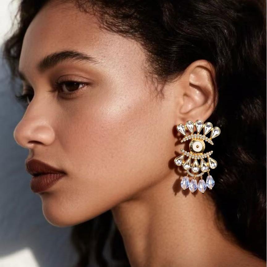 Exaggerated Devil's Eye Earrings Medieval Vintage Light Luxury Full Drops Tassel