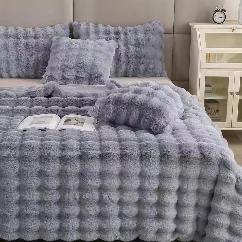 Cozy Plush Faux Rabbit Fur Blanket - All-Season Sofa or Office Nap Cover