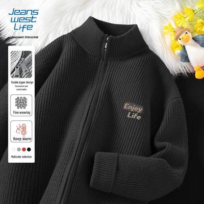 Jeanswest Men's Stand-up Collar Letter Print Knit Cardigan