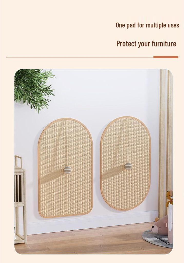 Extra-Large Sisal Wall-Mounted Cat Scratching Post - Wear-Resistant, No Flake, Protects Furniture, Includes Teaser Toy.