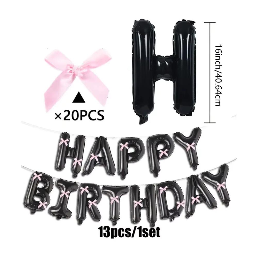 16 inch Happy Birthday Balloons Bow Ribbon Birthday Party Decoration Letter Balloons Balloon Set Aluminum Foil Balloons Party
