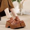 Chaussures Rétro en Cuir Véritable pour Femmes à Semelles Épaisses Super Talons Hauts Compensées d'Extérieur Pantoufles