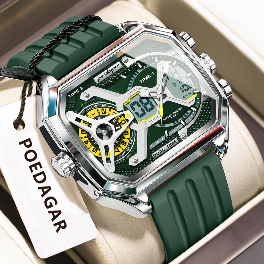 Luxury Men Clock LED Calendar Week Luminous Man Wristwatch Electronic Rectangle Silicone Strap Quartz Men's Watches