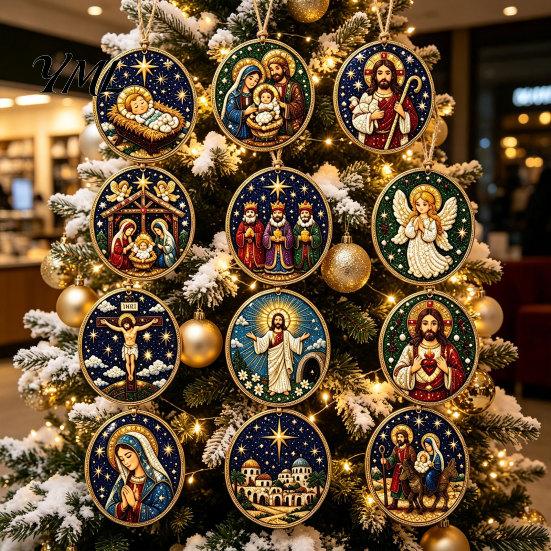 Decoración Artística de Pedrería para Adultos 12 Piezas Kit de Adorno de Pintura Navideña DIY, Juegos de Medias de Perlas Artificiales Decoración Colgante para Adultos, Corona de Árbol Festivo