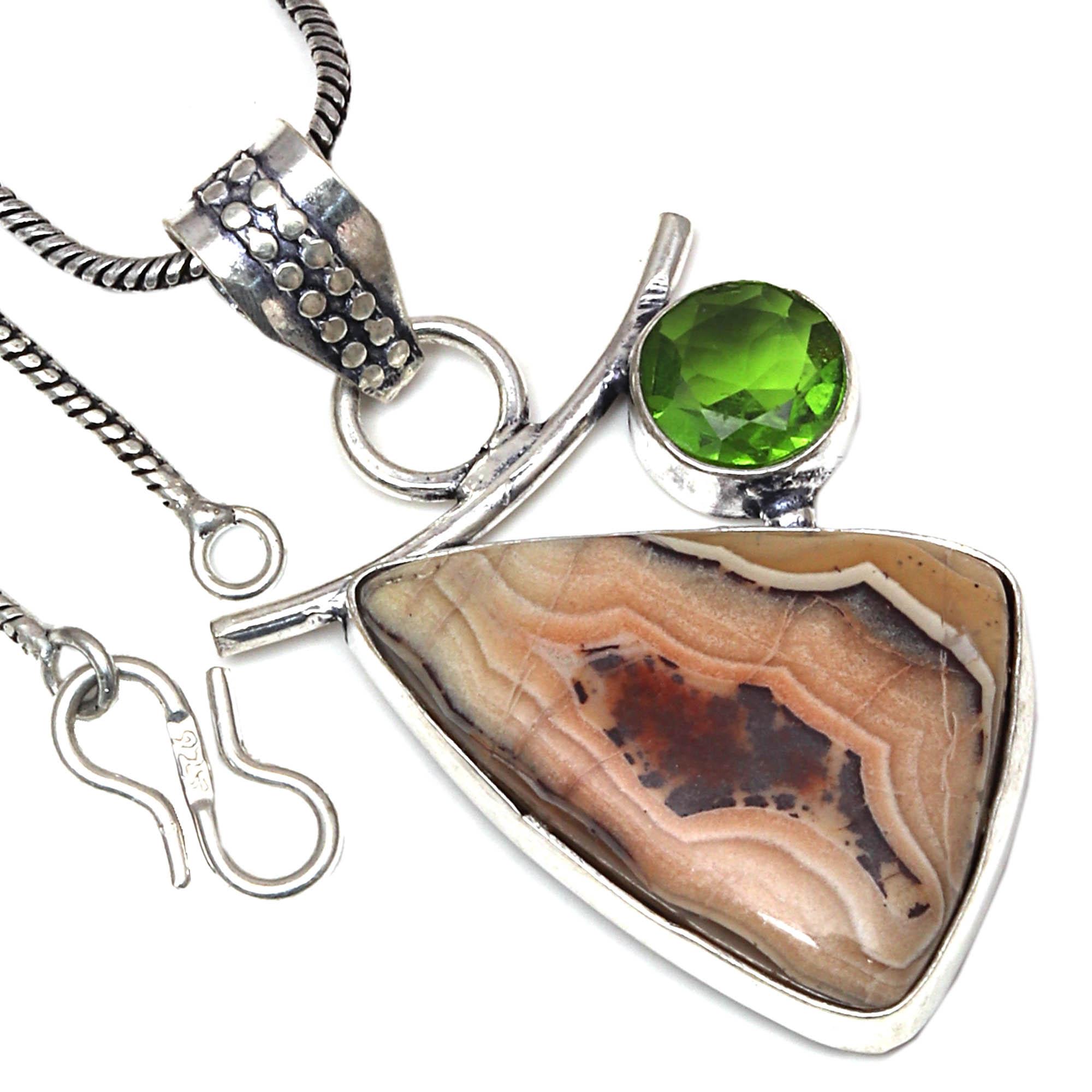 

Pendant Crazy Lace Agate PeridotGemstone Handmade Silver Jewelry 1.75