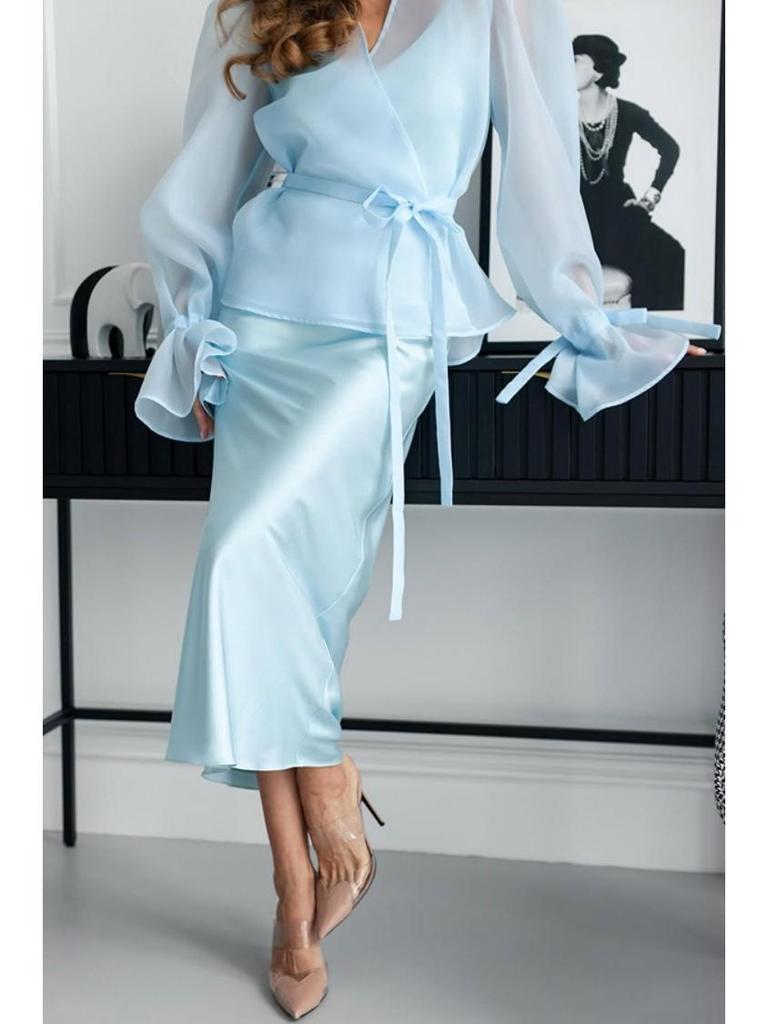 Ensemble Robe et Chemise Satinées à Lacets Cross2026 Europe Printemps/Été pour Femmes NTZ9004