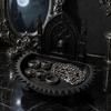 Dark Niche Desk Decor Church Carving Design Storage Box, Matte Black Desktop Organizer for Rings Incense Tray Bracelets Goth Decor, Gothic Style