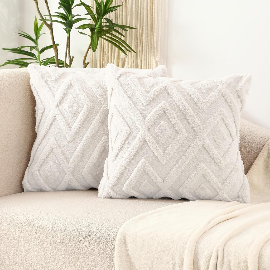 2Pcs Boho Abstract Plush Pillow Covers, Soft Fuzzy Decorative Cushion Cases for Couch, Sofa, Bedroom & Farmhouse Home Decor