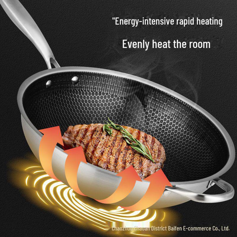 Sartén antiadherente de acero inoxidable 410 con diseño de panal