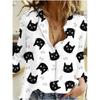 Autumn Women Clothing Cute Animal Prints Shirt Tops Cartoon Cat Pattern Personalized Street Long Sleeve Fashion Women's Blouses