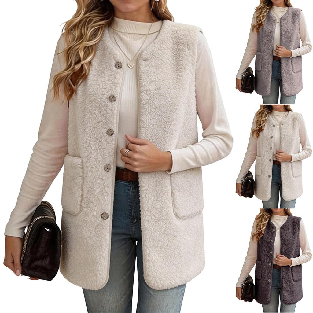 Fashionable Mid-Length Shearling Vest, Sleeveless Layering Outerwear for Cold