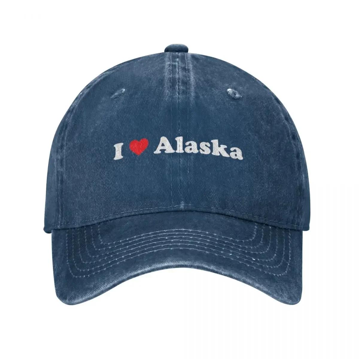 

I Love Alaska Baseball Cap Fashion Distressed Denim USA Headwear for Unisex Women Outdoor All Seasons Travel Adjustable Caps Hat One Size
