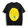 Funny Tongue Out Winking Smile Face Print Casual T-Shirt Unisex Breathable Crewneck Top Pure Cotton T-shirt
