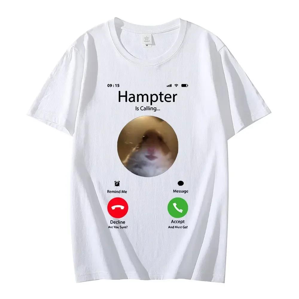 

90s Dank Meme Hamster Staring Front Camera Hampter Calling T-shirt Fashion Short Sleeve T-shirts Streetwear Women T Shirt 3XL