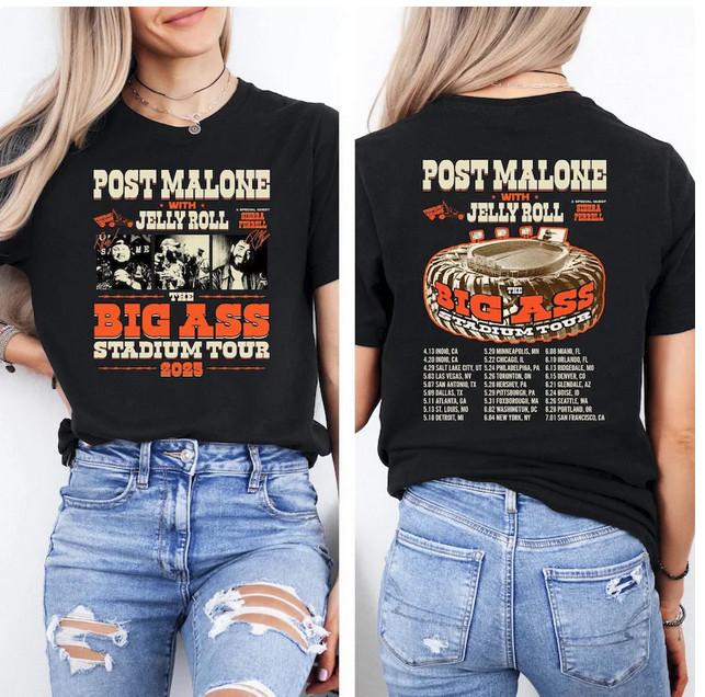 Футболка POST MALONE, Футболка The Big Ass Stadium Tour 2025, Футболка рэпера Jelly Roll S
