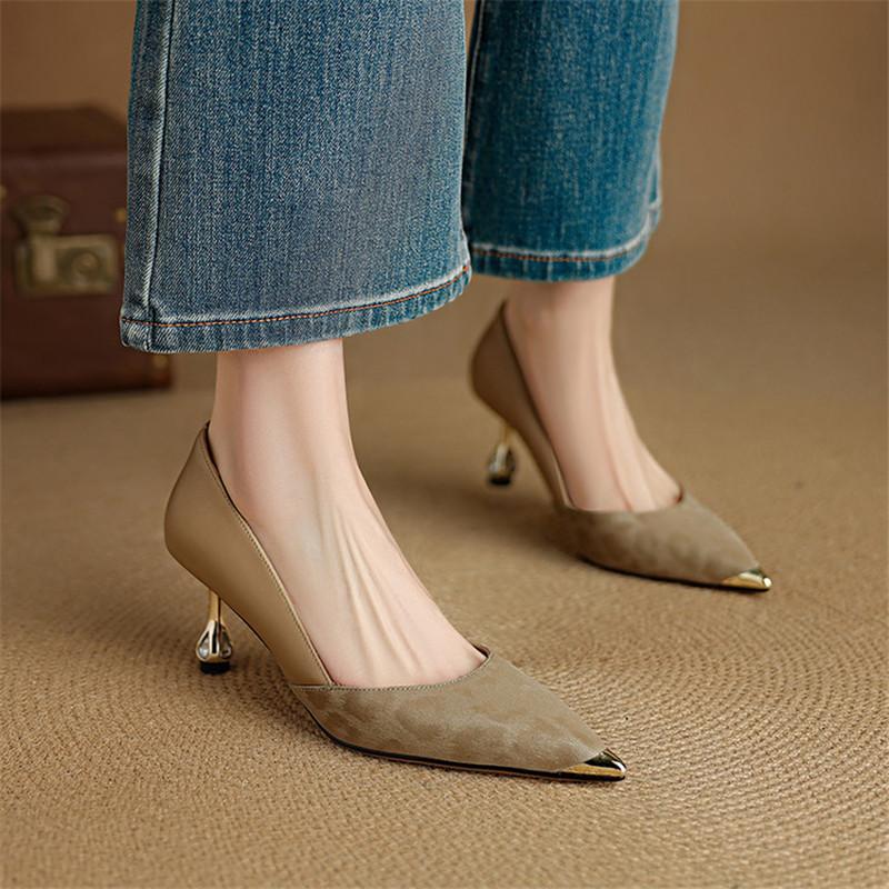 Fashion New Spring/summer Leopard Print Sheepskin High Heels Shallow Shoes for Women Fashion Metal Pointed Toe Women Pumps Shoes Women