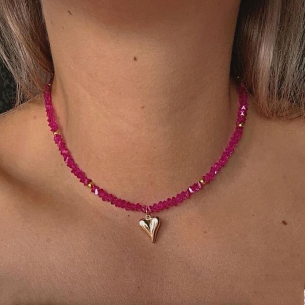 Vintage Zircon Crystal Heart Pendant Geometric Baroque Transparent Crystal Chain Necklace for Women Choker Party Jewelry N478