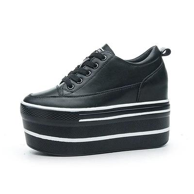 Fashion Fashion 10.5cm High Thick Heel Platform Flats Women Casual Shoes Genuine Leather Soft Quality Casual Shoe Sneakers White Black