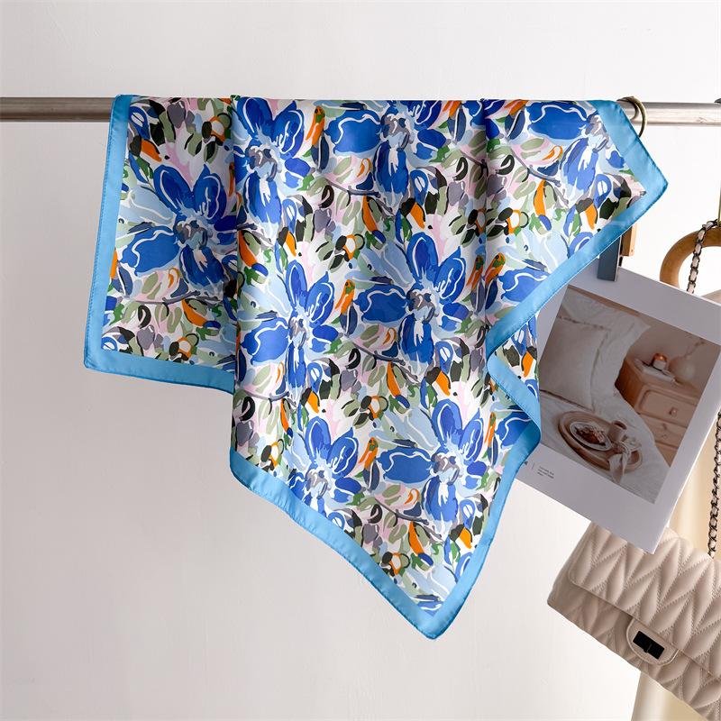 70cm Square Lemon Print Yellow Square Silk Scarf Casual Elegant Thin Breathable Neck Women Windproof Head Wrap Hair Scarves