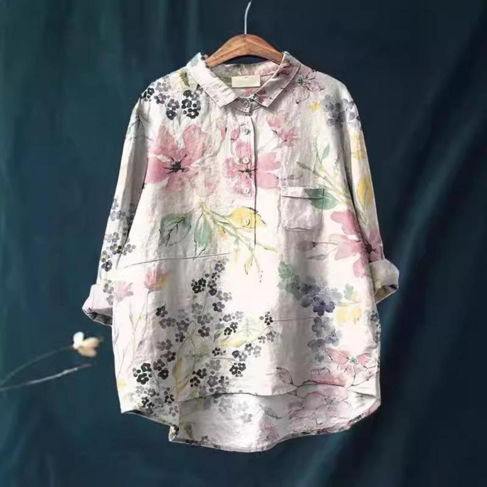 Stampa Floreale Vintage Deliziosa Camicia Casual in Lino