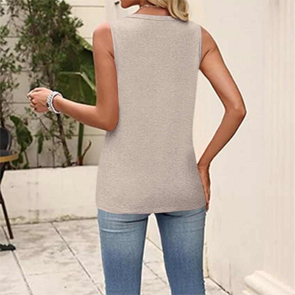 Women's Fashionable  V-neck Loose Casual Pleated Sleeveless Vest Top