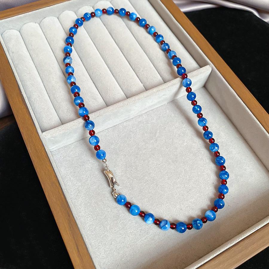 Summer dopamine stained glass crystal beaded necklace collarbone chain design sense niche item decoration