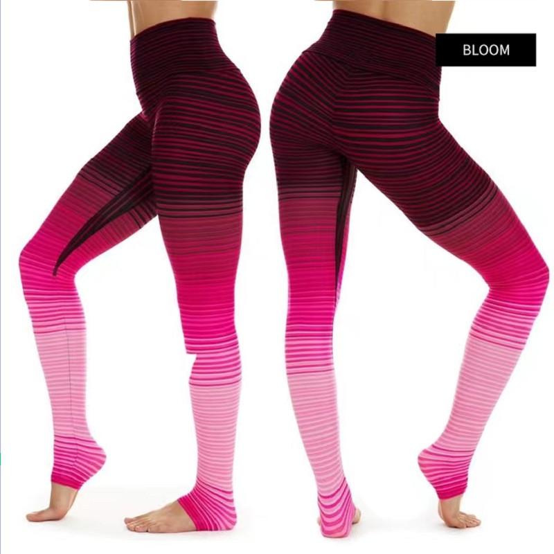 Women Striped Gradient Dance Leggings Quick Dry Slim Fit Yoga Running Sport Pants