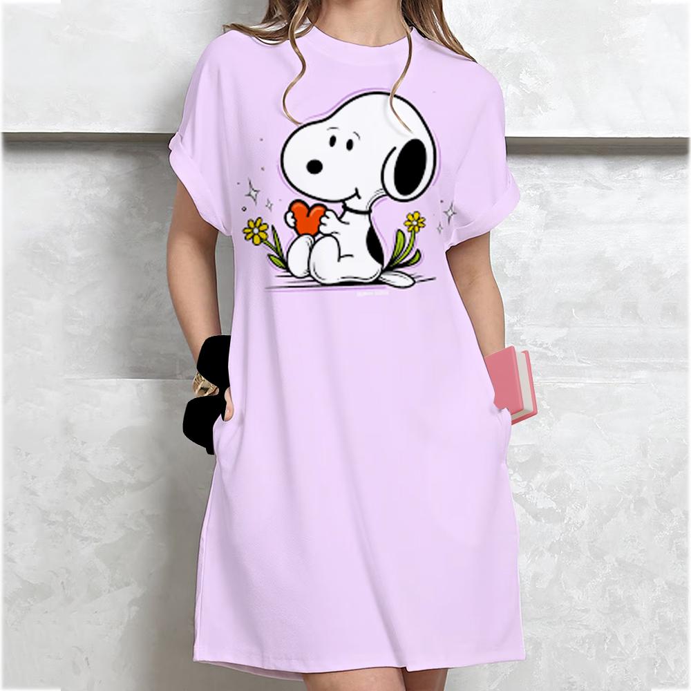 Dámske šaty s potlačou Snoopy Letné voľné s potlačou Okrúhly výstrih Krátky rukáv Pohodlné Ležérne Šaty vo veľkých veľkostiach 7XL