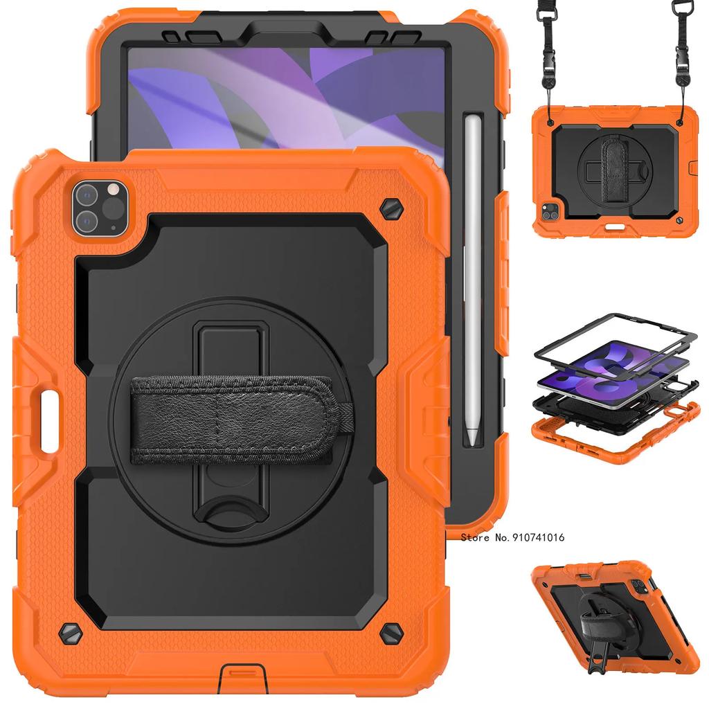 Stoßfeste Hülle für iPad A16 11. 2025 Air 11 Ständerabdeckung iPad Pro 11 12.9 13 2018-2024 Air 4 5 10.9+Bildschirmschutz+Riemen