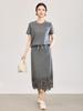 High-Quality Camellia Short-Sleeve Top & Lace Patchwork Half-Skirt Set