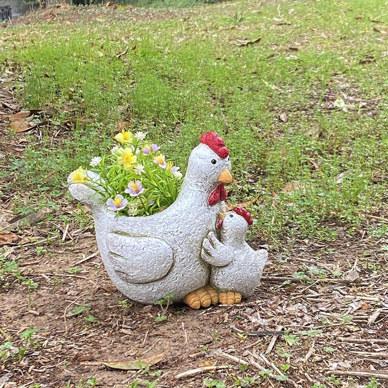 Statuie Găină Ghiveci Rășină Găină Suport Ghiveci de Flori Container de Grădină Afișaj Plante Interior și Exterior Accesoriu Grădină