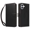 For iPhone 16 Plus Case RFID Blocking PU Leather Wallet Flip Phone Cover with Wrist Strap