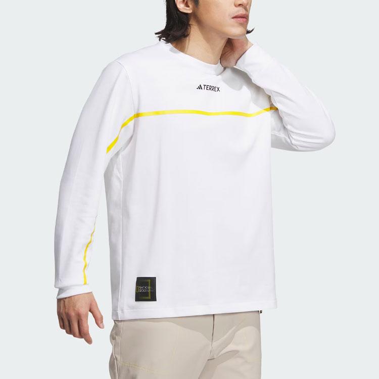 Adidas X National Geographic Collaboration Tech Tee Outdoor Quick-Dry Sports Letter Print Round Neck Long Sleeve T-Shirt Men Tops White IL8976