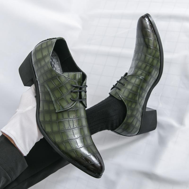 Fashion Classic Men High-heeled Formal Shoes Lace-up Business Fashion Pointed-toe Leather Shoes European-style Wedding Banquet Shoes Men