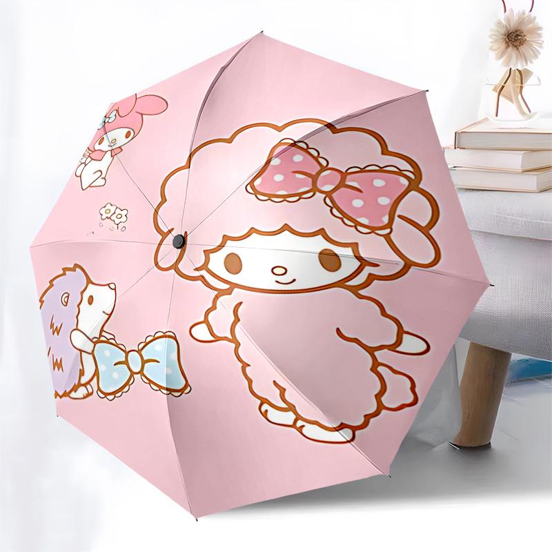 1pc My Melody & Little Twin Stars Automatic Folding Umbrella - Cute Cartoon Design, Portable 3-Fold Design with 8-Rib Iron Frame, Perfect Gift for Fan