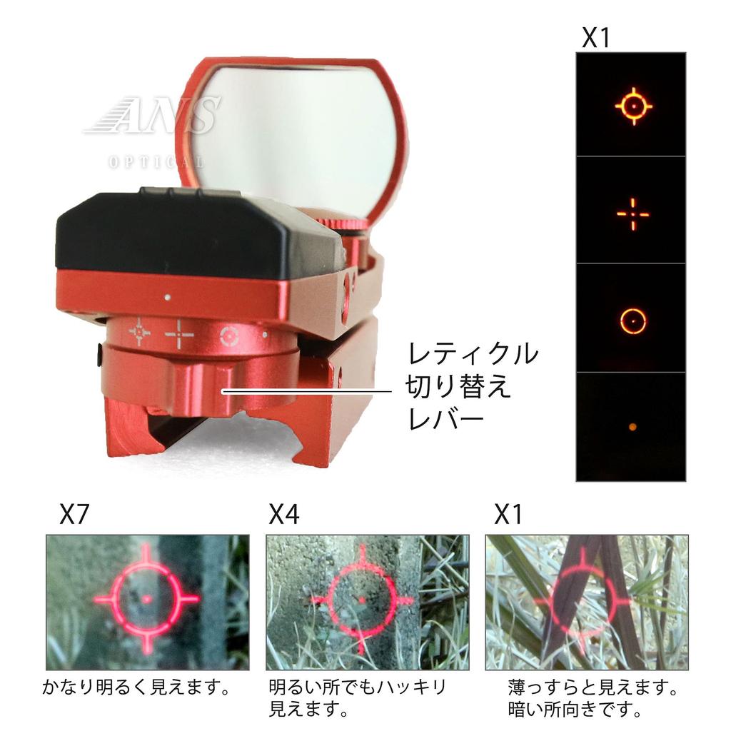 ANS Optical Lightweight Open Dot Sight with Red Multi-Reticle, 4 Shapes, 7 Red Levels, and Ruby Lens for Airsoft