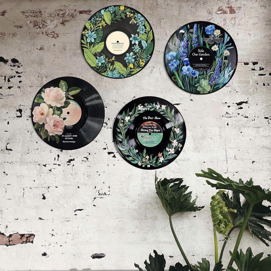 Hippie Decor, Posters for Room Aesthetic - Botanical Wall Art, Record Decor, 4 Pcs 12"